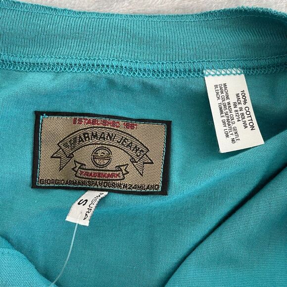 Armani Jeans Shirt Mens Small S Blue Turquoise Lightweight Henley Cotton NEW‎ - Picture 2 of 7